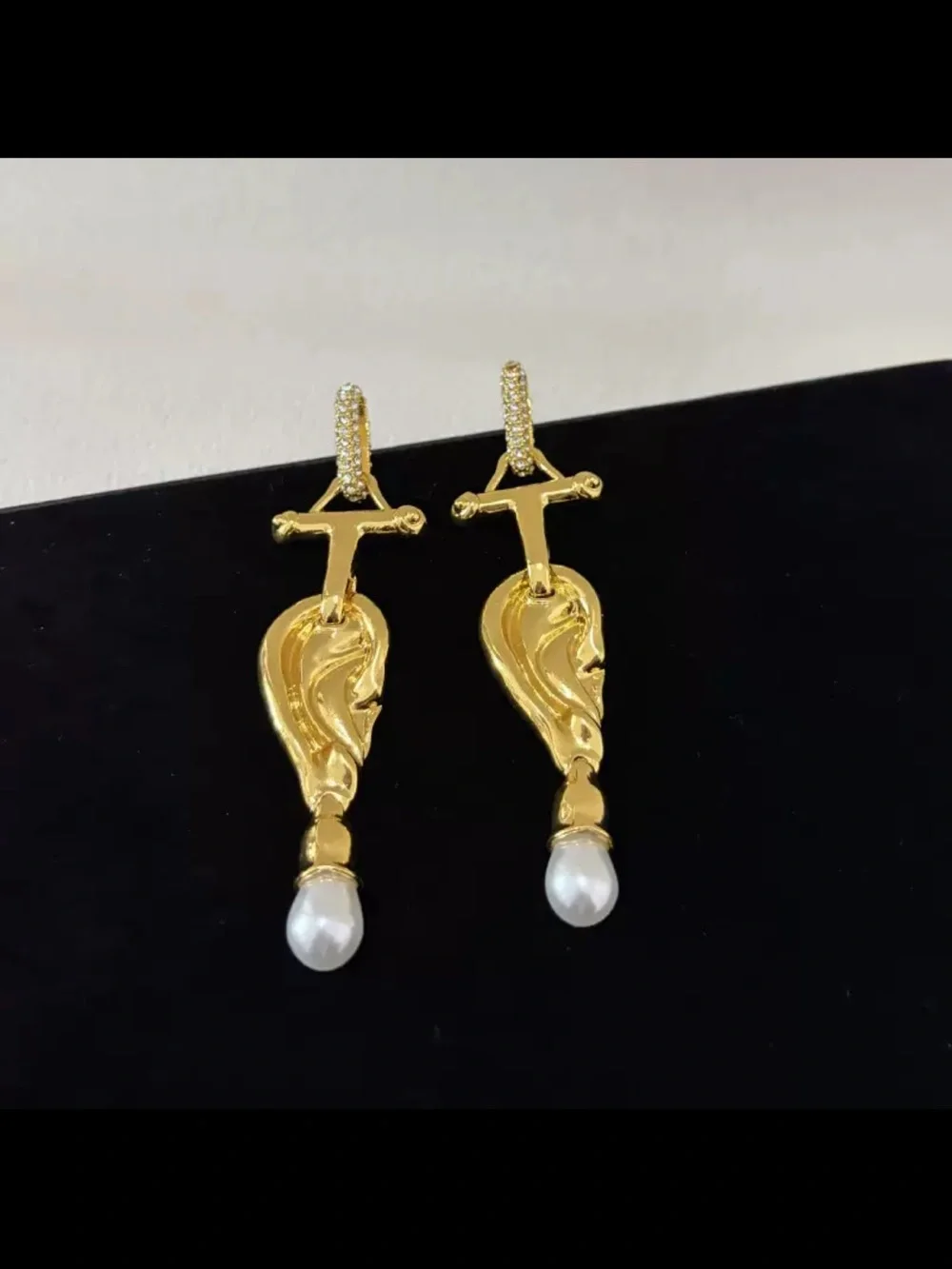 Gold Pearl Drop Statement Earrings - Women Jewelry